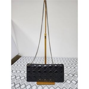 CHRISTIAN DIOR Cannage Quilted Patent Leather Lady Dior Clutch Bag Black